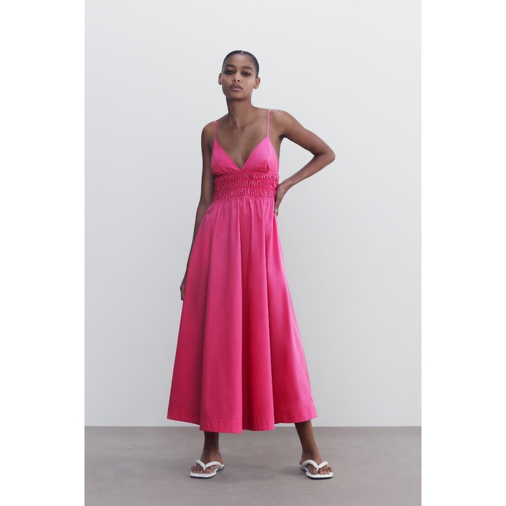 NWT! 💕 Zara Spaghetti Strap Maxi in Hot Pink, Size XL